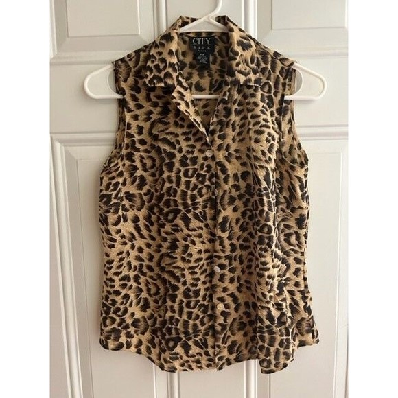 City Silk Blouse Womens Size PP Sleeveless Button Down Shirt Collared EUC - Picture 1 of 4